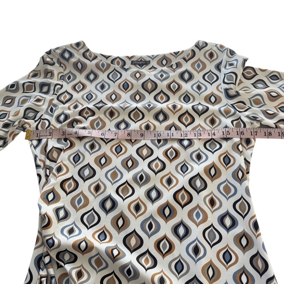 J. McLaughlin Catalina Cloth Retro Mod Knee Length Dress Brown Cream V-Neck Med - Picture 12 of 15